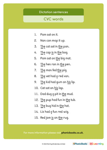 Dictation sentences: CVC words – Phonic Books UK