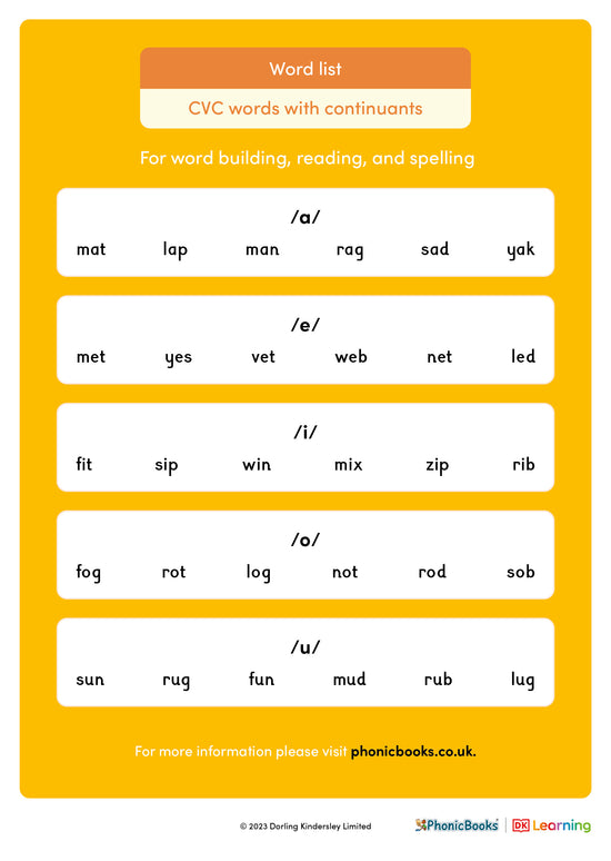 Word list: CVC words with continuants - image