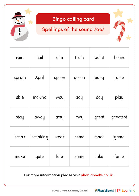 Festive Phonic Bingo: /ae/ - image