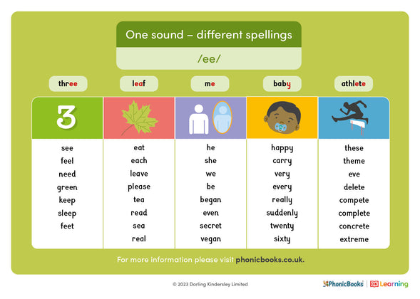 One sound - different spellings: /ee/ - image