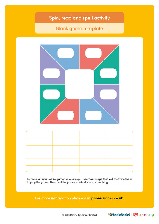 Spin, read and spell activities: Blank game template - image