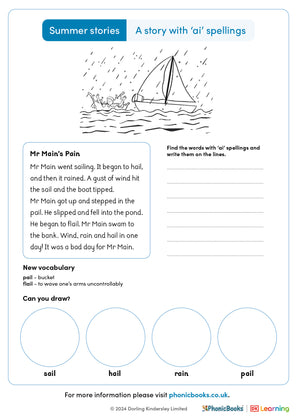 Summer Stories 'ai spellings' Worksheet (B&W) - image