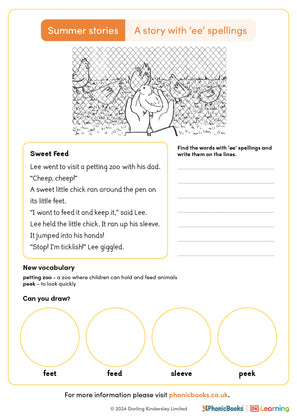 Summer Stories 'ee spellings' Worksheet (B&W) - image