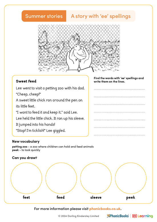 Summer Stories 'ee spellings' Worksheet (B&W) - image