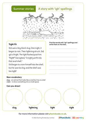 Summer Stories 'igh spellings' Worksheet (B&W) - image