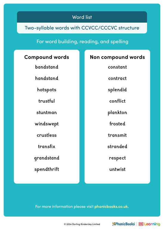 Word list: Two-syllable CCVCC words - image