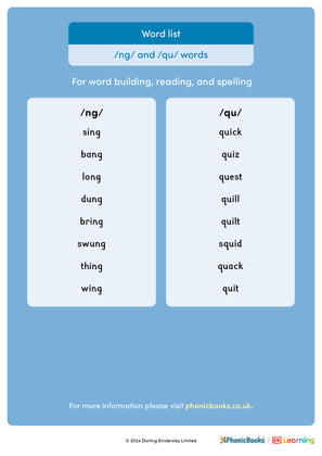 Word list: /ng/ and /qu/ words - image