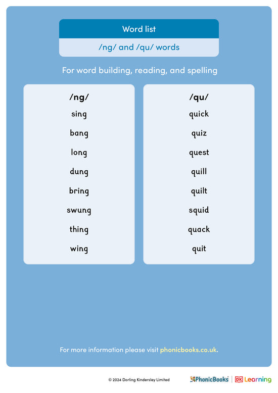 Word list: /ng/ and /qu/ words - image