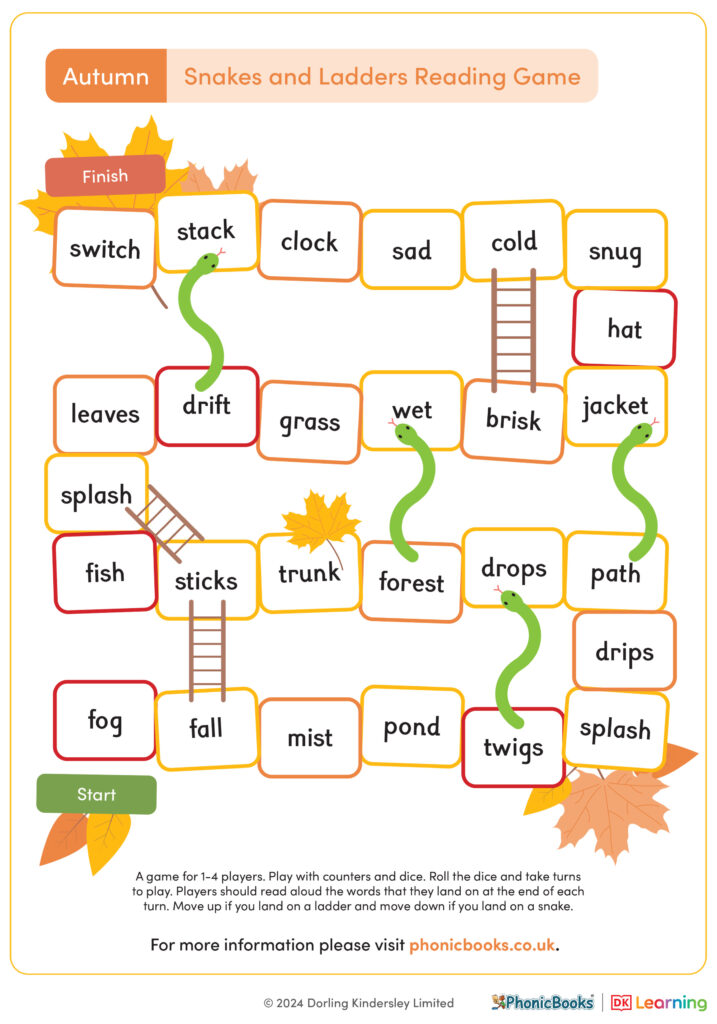 Autumn snakes and ladders game uk